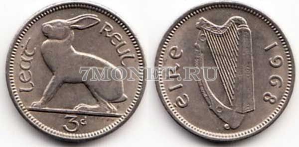монета Ирландия 3 пенса 1968 год Заяц