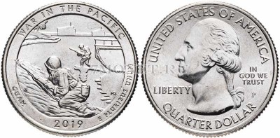 США 25 центов 2019Р Гуам Национальный исторический парк Война на Тихом океане...