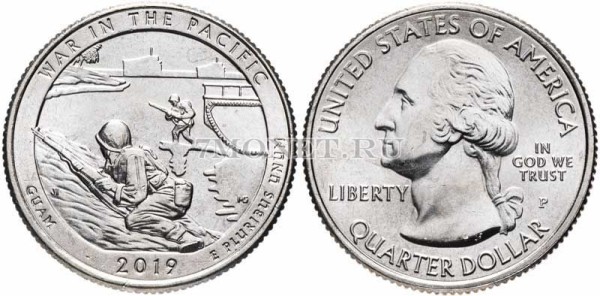 США 25 центов 2019Р Гуам Национальный исторический парк Война на Тихом океане, 48-й