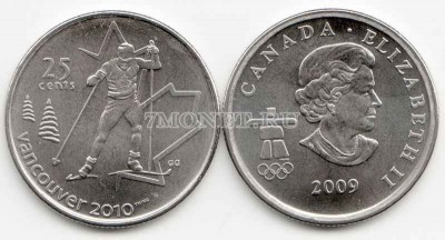 монета Канада 25 центов 2009 год XXI Зимние Олимпийские Игры 2010 года в Ванк...