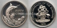 монета Багамы 50 центов 1974 год Марлин, серебро