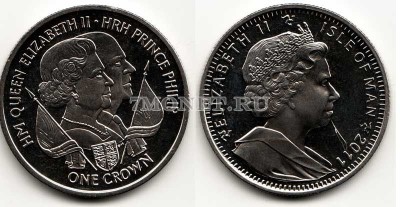 монета Остров Мэн 1 крона 2011 год королева Елизавета II и принц Филипп