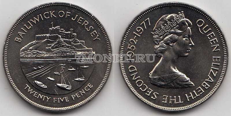 монета Джерси 25 пенсов 1977 год серебряный юбилей королевы Елизаветы II