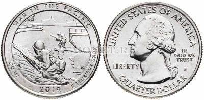 США 25 центов 2019S Гуам Национальный исторический парк Война на Тихом океане...