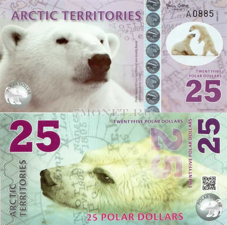 бона Арктика 25 долларов 2017 год Белый медведь