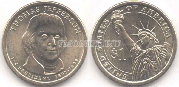 США 1 доллар 2007 год Томас Джефферсон