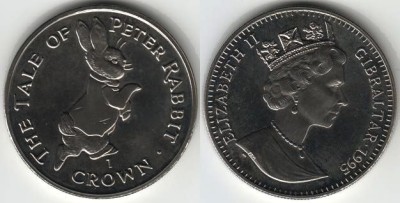монета Гибралтар 1 крона 1995 год Кролик Питер