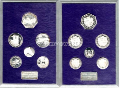 Великобритания набор из 7-ми серебряных жетонов 1973 год "Королевская св...