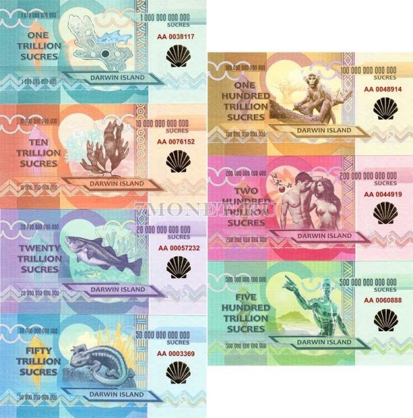 Остров Дарвина Набор из 7 банкнот 2015 год золотая ракушка