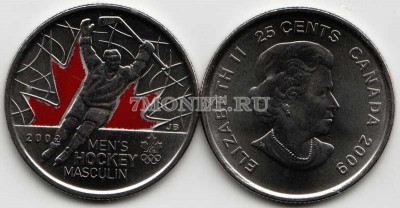 монета Канада 25 центов 2009 год XXI Зимние Олимпийские Игры 2010 года в Ванк...