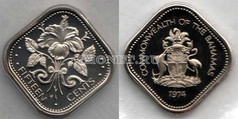 монета Багамы 15 центов 1974 год 
