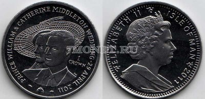 монета Остров Мэн 1 крона 2011 год Свадьба Принца Уильяма и Кэтрин Миддлтон