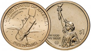 монета США 1 доллар 2020 год серия Инновации США Космический телескоп Хаббл Мэриленд