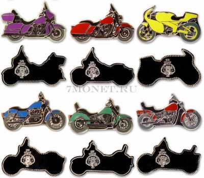 Сомали набор из 6-ти монет 1 доллар 2007 год "Мотоциклы" с эмалью