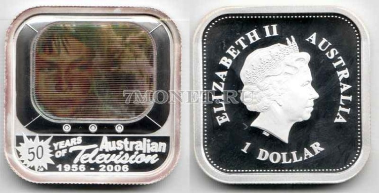 монета Австралия 1 доллар 2006 год австралийского телевидения PROOF голограмма