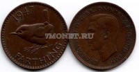 монета Великобритания 1 фартинг 1947 год Георг VI