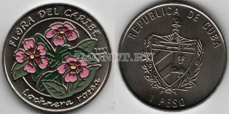 монета Куба 1 песо 1997 год цветок Lochnera Roseа