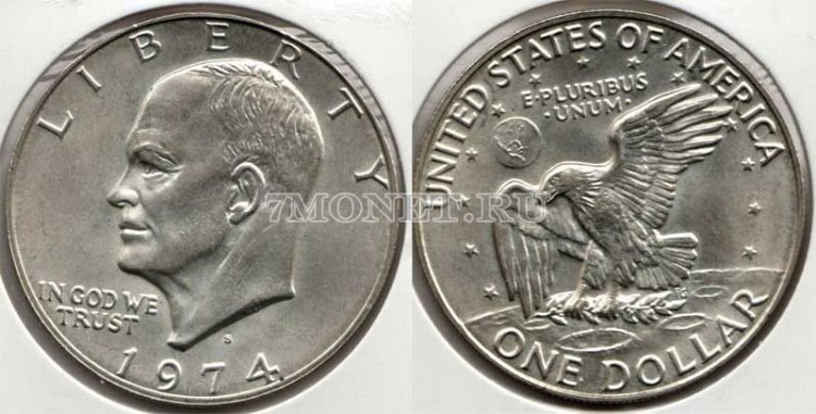 монета США 1 доллар 1974S год Эйзенхауэр, серебро
