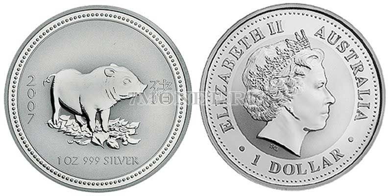 монета Австралия 1 доллар 2007 год свиньи инверсивный PROOF