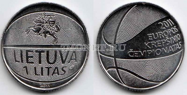 монета Литва 1 лит 2011 год Чемпионат Европы по баскетболу