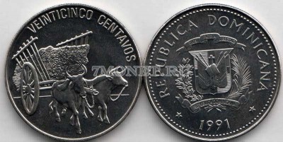 монета Доминикана 25 сентаво 1991 год