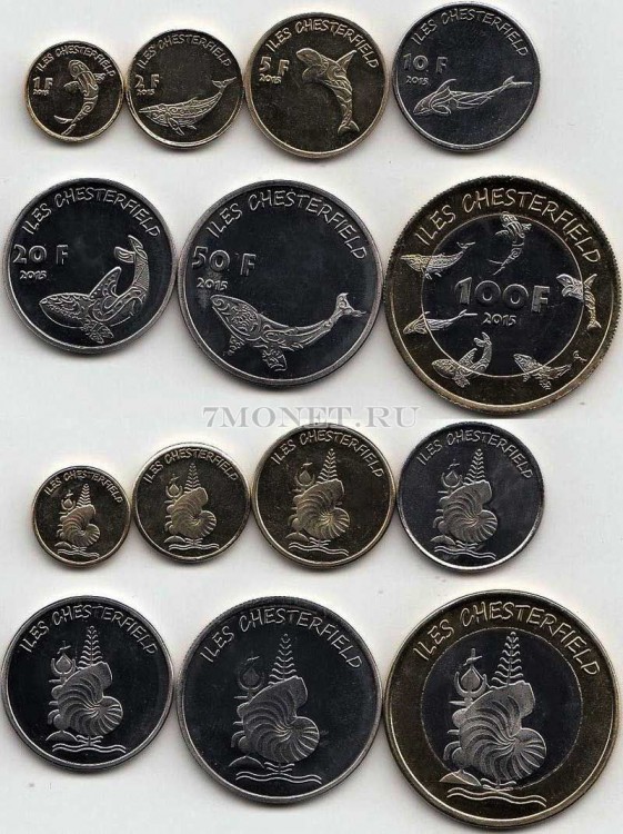 Острова Честерфилд набор из 7-ми монет 2015 год Рыбы
