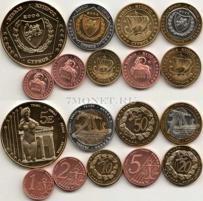Кипр ЕВРО пробный набор из 9-ми монет 2004 год, в банковской коробке