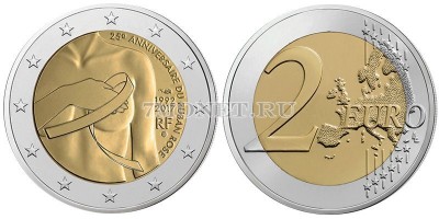 монета Франция 2 евро 2017 год 25 лет Розовой ленте
