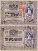бона Австрия 10000 крон 1919(1918) год, красная надпечатка, VF
