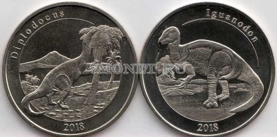 Майотта набор из 2-х монет 1 франк 2018 год Диплодок и Игуанодон