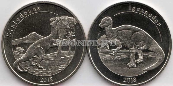 Майотта набор из 2-х монет 1 франк 2018 год Диплодок и Игуанодон
