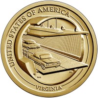 монета США 1 доллар 2021 год серия Инновации США Мост-туннель через Чесапикский залив Вирджиния