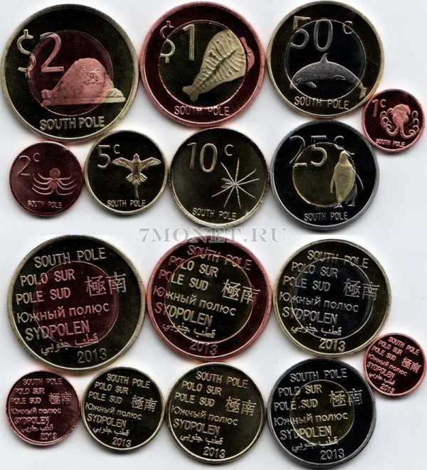 Южный Полюс  набор из 8-ми монетовидных жетонов 2013 год фауна