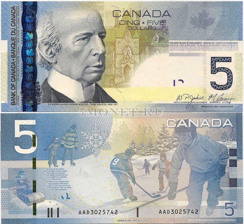 банкнота Канада 5 долларов 2009 год