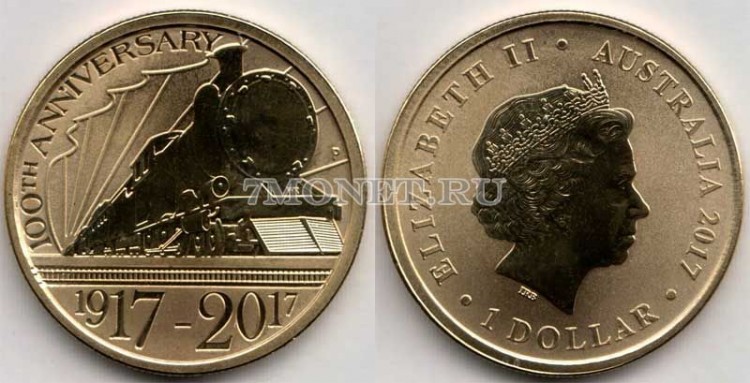 монета Австралия 1 доллар 2017 год Паровоз