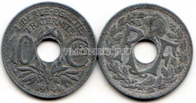 монета Франция 10 сантимов 1941 год