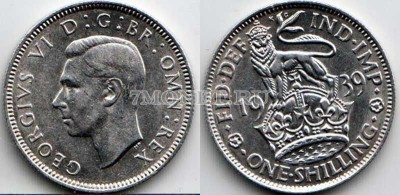 монета Великобритания 1 шиллинг (англ.) 1939 год Георг VI