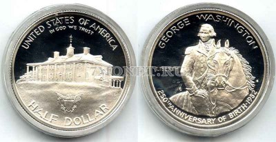монета США 1/2 доллара 1982S год Джордж Вашингтон 250 лет со дня рождения PROOF