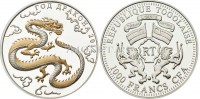 монета Того 1000 франков КФА 2012 год Год Дракона, PROOF