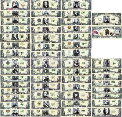 США набор из 51 сувенирной банкноты "Штаты США"