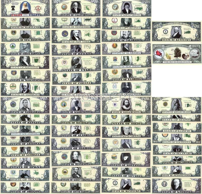США набор из 51 сувенирной банкноты 