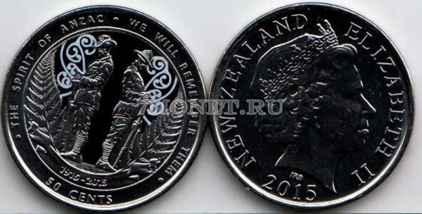монета Новая Зеландия 50 центов 2015 год АНЗАК