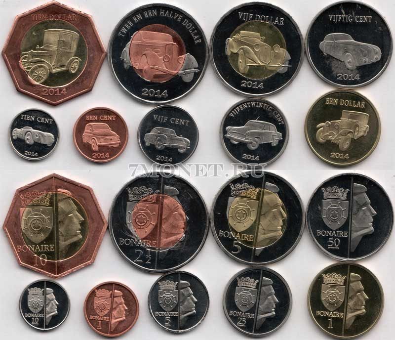 Остров Бонайре набор из 9-ти монет 2014 год Автомобили