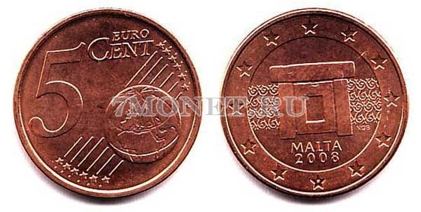 монета Мальта 5 евроцентов 2008 год
