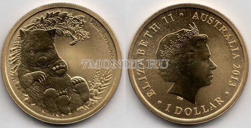 монета Австралия 1 доллар 2013 год Серия детеныши животных - Вомбат