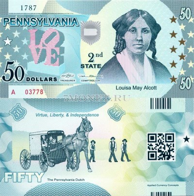 бона США 50 долларов 2013 год штат Пенсильвания, Луиза Мэй Олкотт