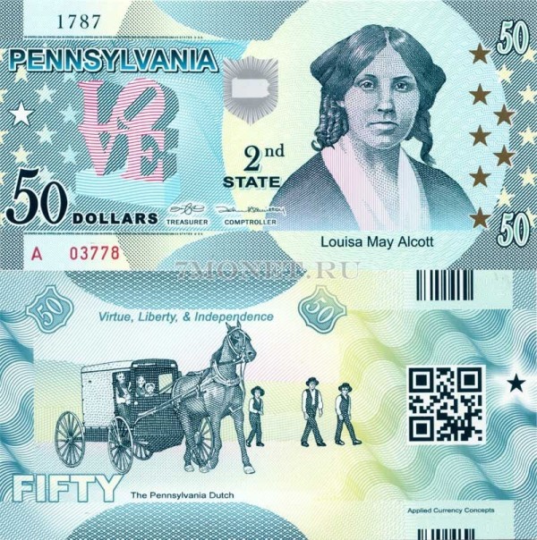 бона США 50 долларов 2013 год штат Пенсильвания, Луиза Мэй Олкотт