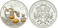монета Того 1000 франков КФА 2012 год Дракон с детенышами, PROOF
