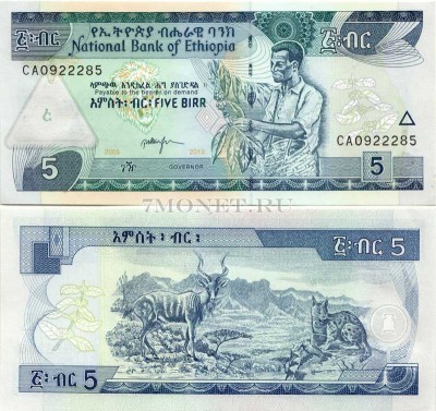 бона Эфиопия 5 бирр 2013 год