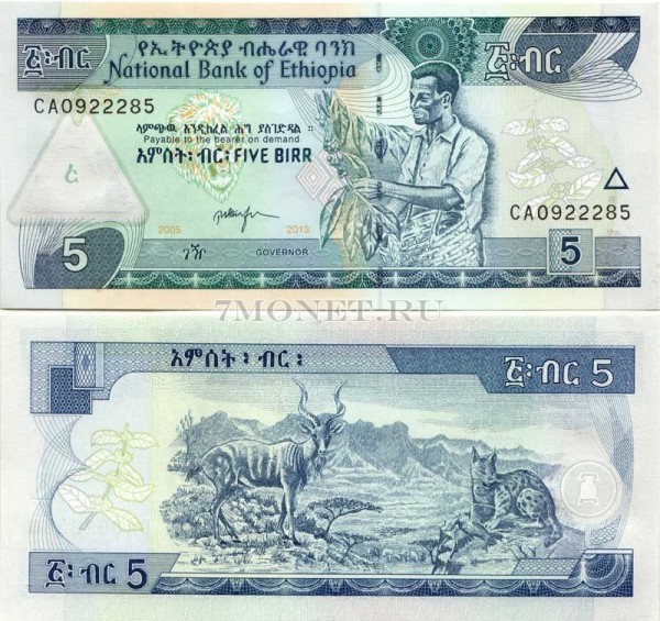 бона Эфиопия 5 бирр 2013 год